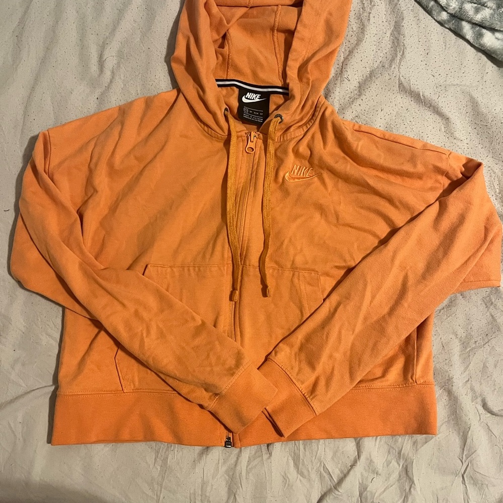 Nike Orange Zip Hoodie with Hood and Drawstrings